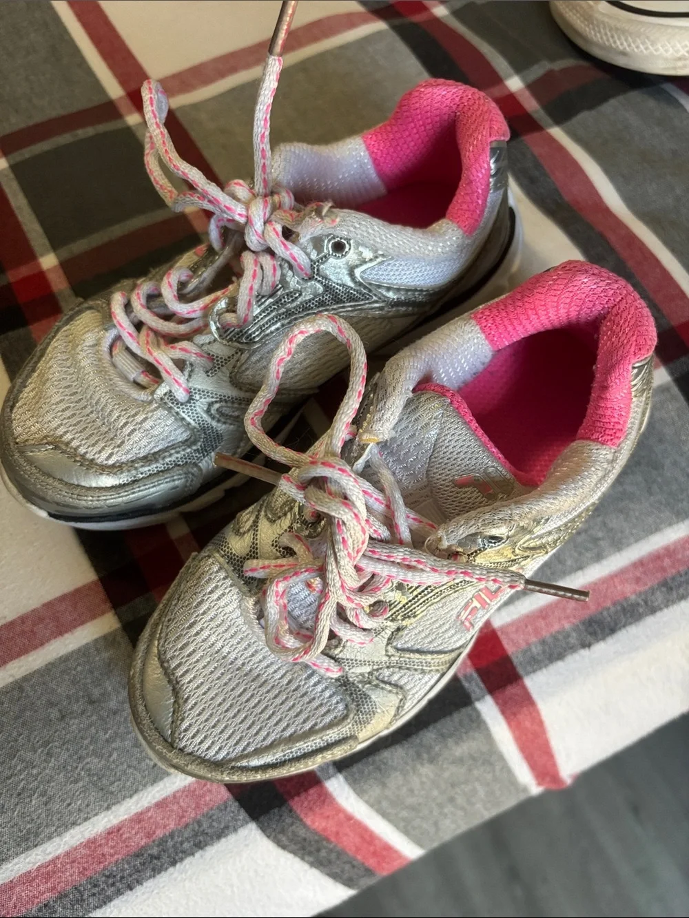 Fila Kids Silver Sneakers with Pink Accents